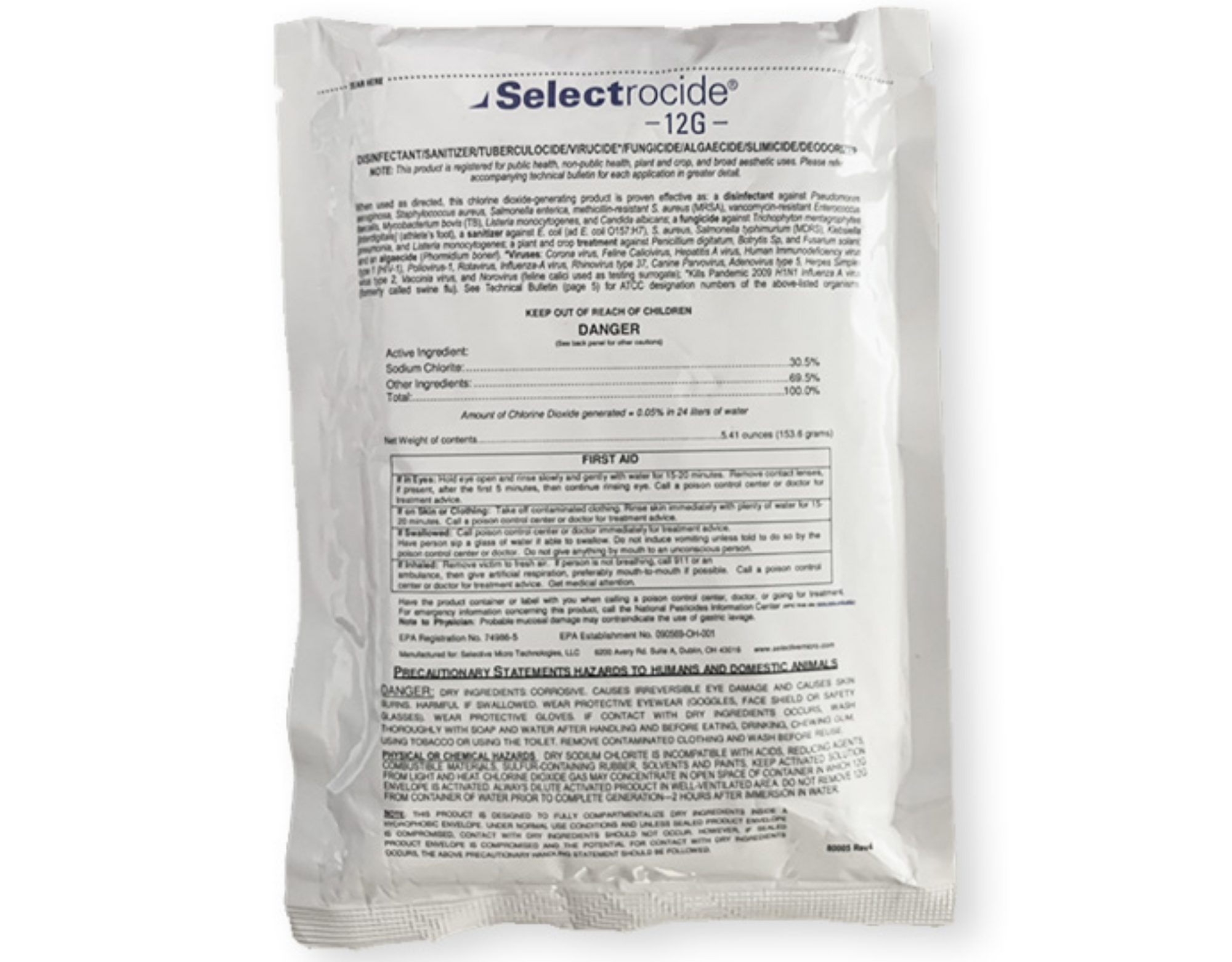 Buy Selectrocide 12G Chlorine Dioxide Disinfectant For Sale from TrustedSafe.com Ingredients on Label